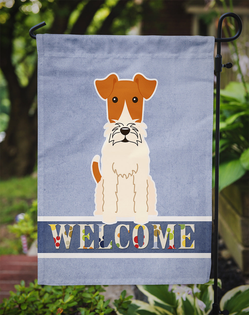 Wire Fox Terrier Welcome Garden Flag Mailbox Decorative Yard Banner Outside Patio Artwork for Flower Beds, Garden Size, Multicolor