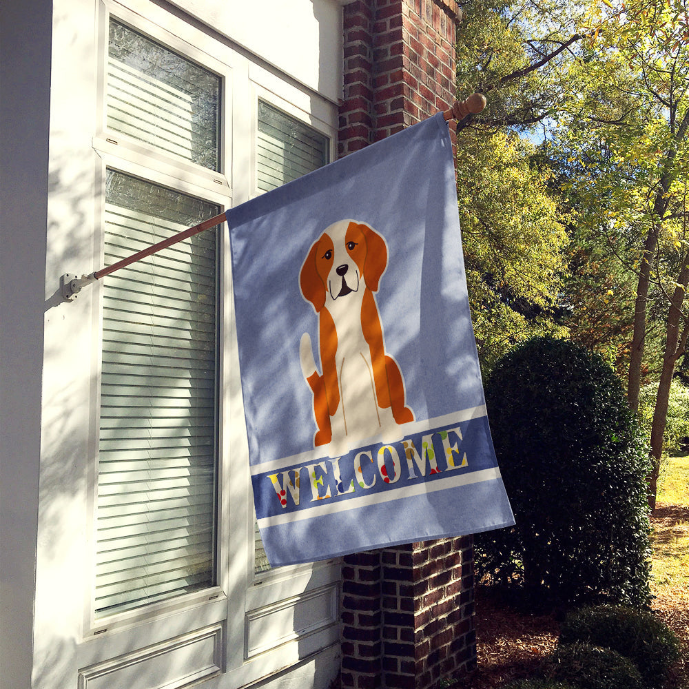 English Foxhound Welcome House Flag 28x40 Porch Sleeve Pole Decorative Outside Yard Banner Artwork Wall Hanging, Polyester