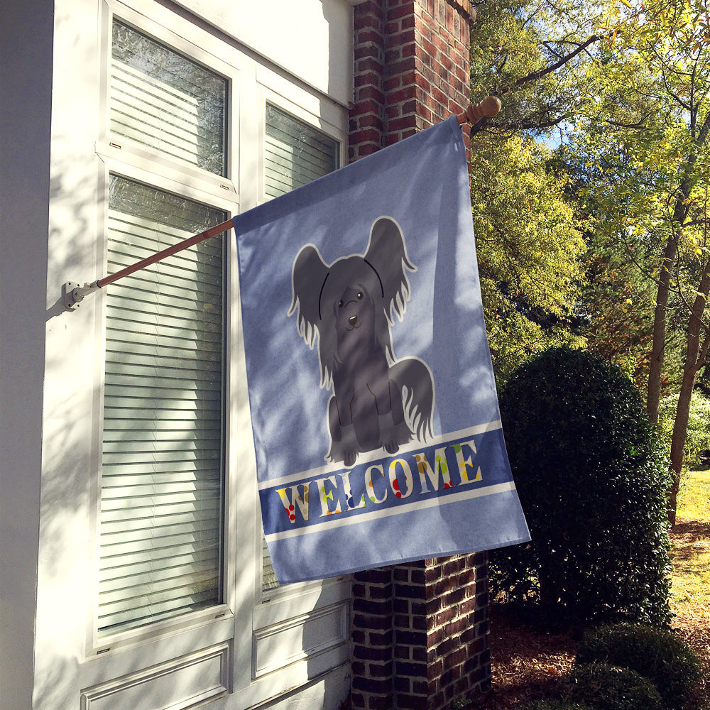 Chinese Crested Black Welcome House Flag 28x40 Porch Sleeve Pole Decorative Outside Yard Banner Artwork Wall Hanging, Polyester