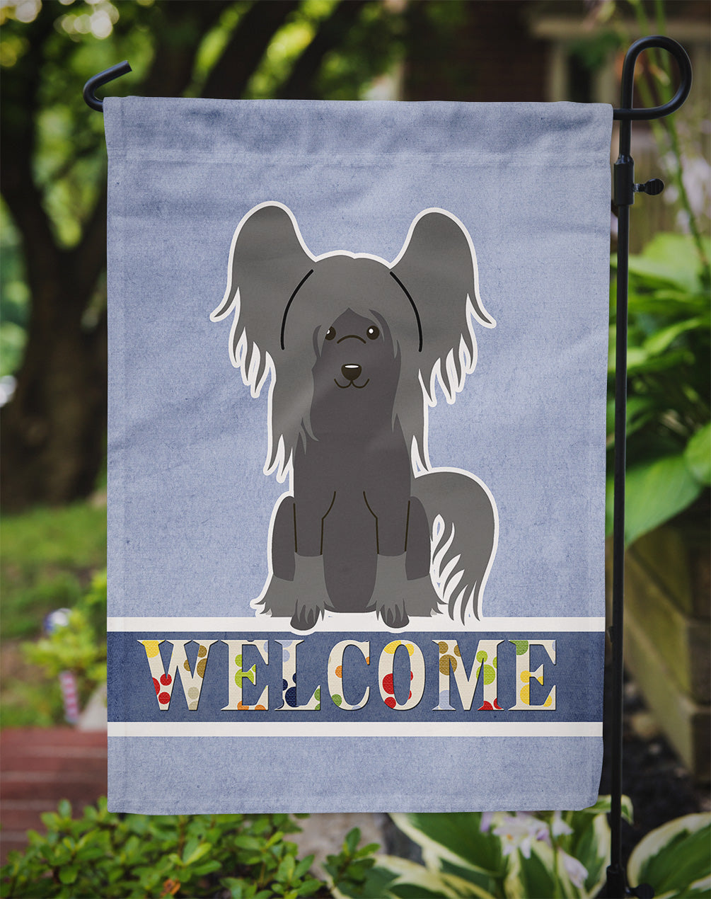 Chinese Crested Black Welcome Garden Flag Mailbox Decorative Yard Banner Outside Patio Artwork for Flower Beds, Garden Size, Multicolor