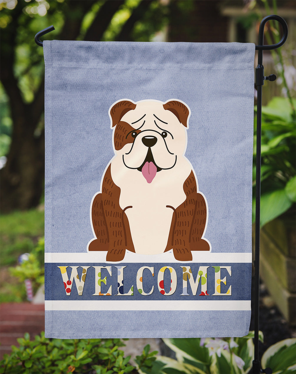 English Bulldog Brindle White Welcome Garden Flag Mailbox Decorative Yard Banner Outside Patio Artwork for Flower Beds, Garden Size, Multicolor