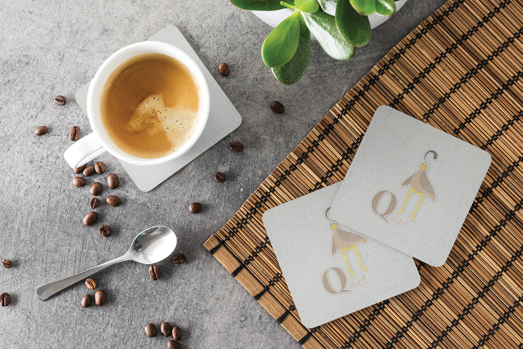 Alphabet Q for Quail Foam Coasters Set of 4 Cup Coasters for Indoor Outdoor, Tabletop Protection, Anti Slip, Mouse pad Material