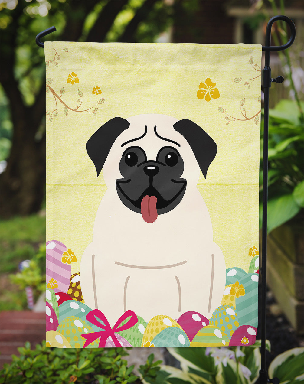 Easter Eggs Pug Cream Garden Flag Mailbox Decorative Yard Banner Outside Patio Artwork for Flower Beds, Garden Size, Multicolor
