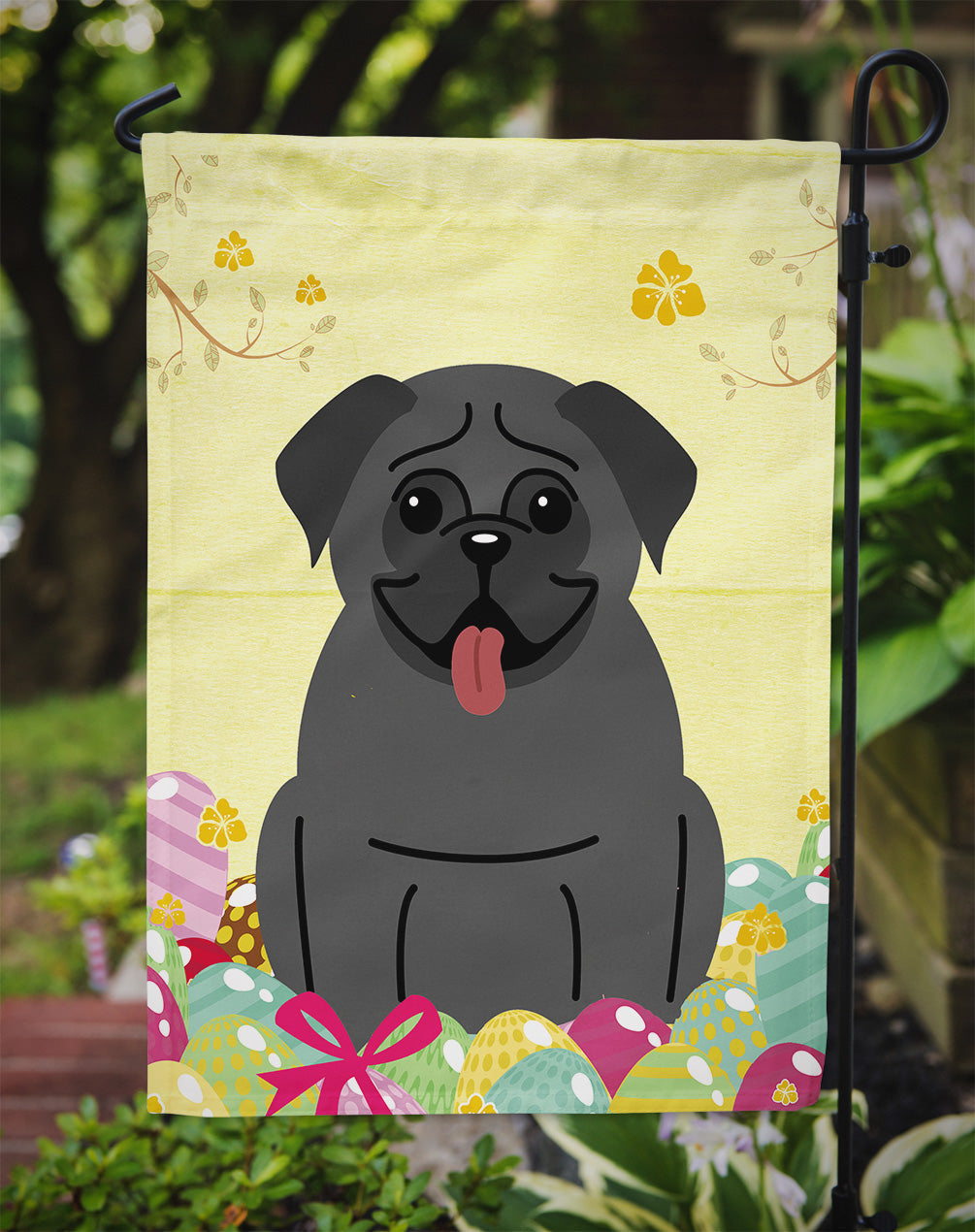 Easter Eggs Pug Black Garden Flag Mailbox Decorative Yard Banner Outside Patio Artwork for Flower Beds, Garden Size, Multicolor