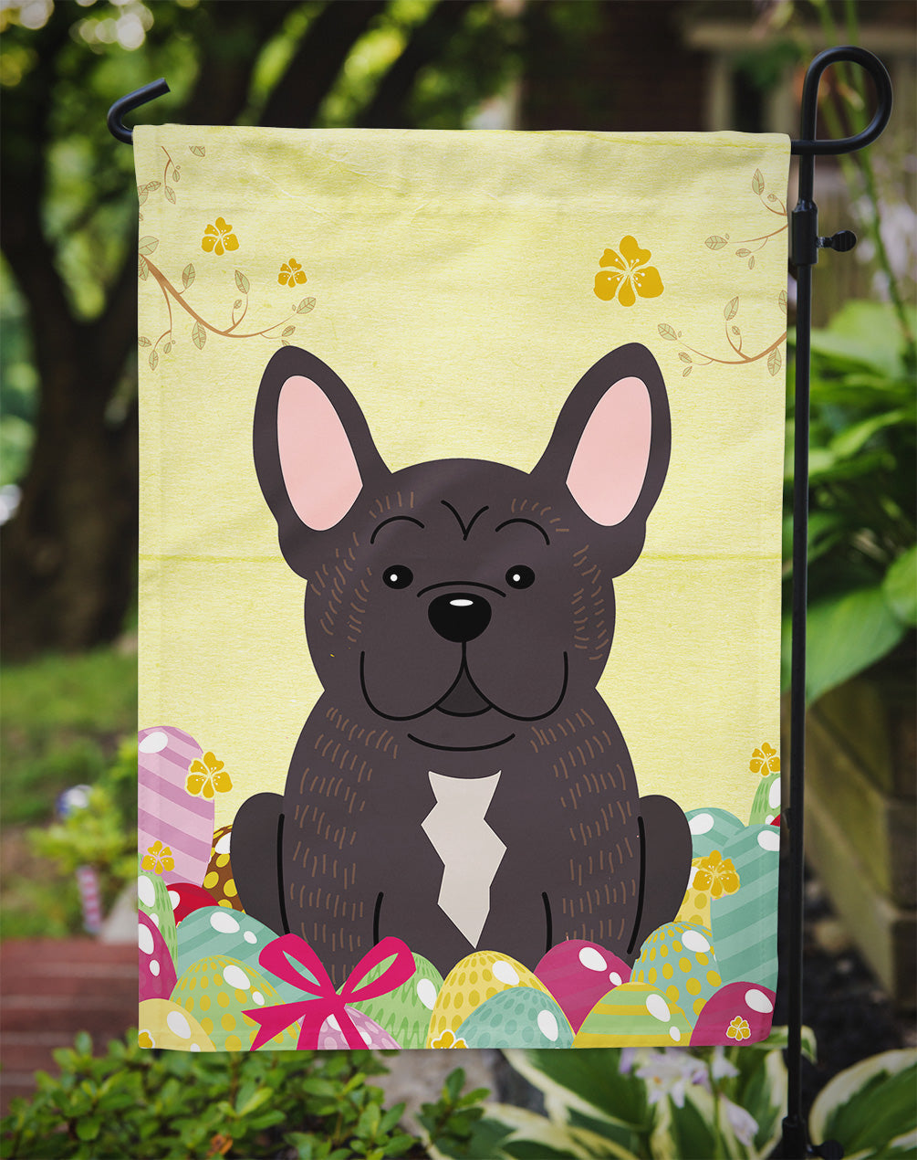 Easter Eggs French Bulldog Brindle Garden Flag Mailbox Decorative Yard Banner Outside Patio Artwork for Flower Beds, Garden Size, Multicolor
