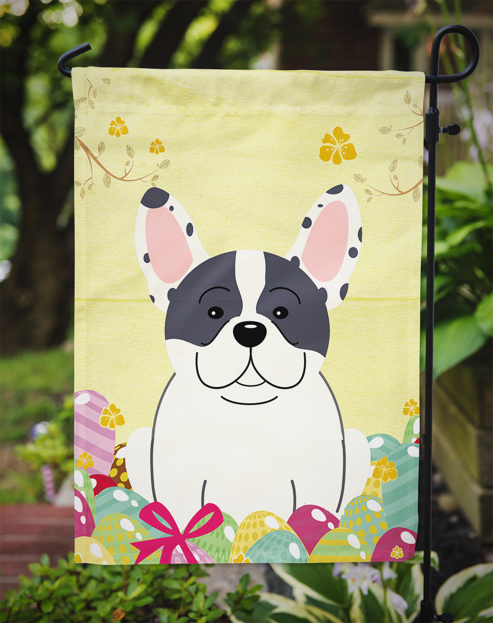 Easter Eggs French Bulldog Piebald Garden Flag Mailbox Decorative Yard Banner Outside Patio Artwork for Flower Beds, Garden Size, Multicolor