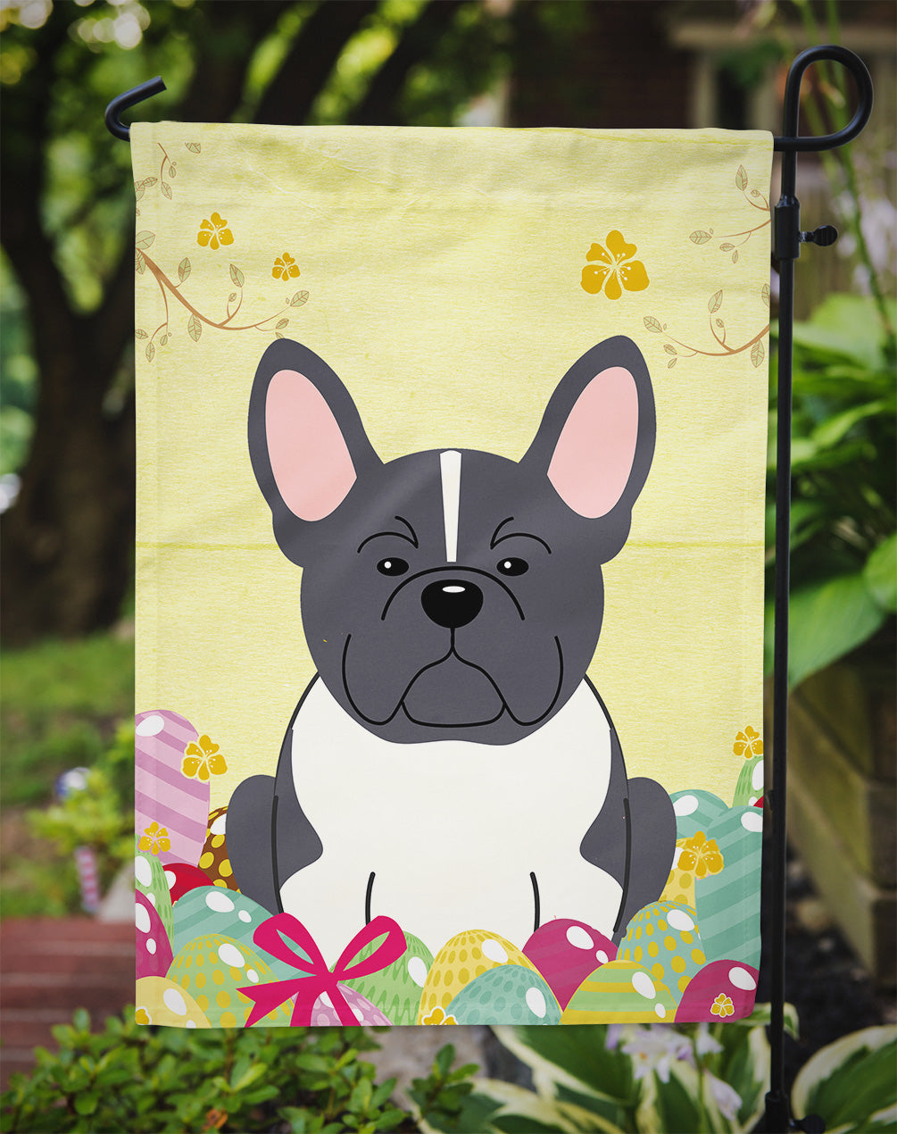 Easter Eggs French Bulldog Black White Garden Flag Mailbox Decorative Yard Banner Outside Patio Artwork for Flower Beds, Garden Size, Multicolor