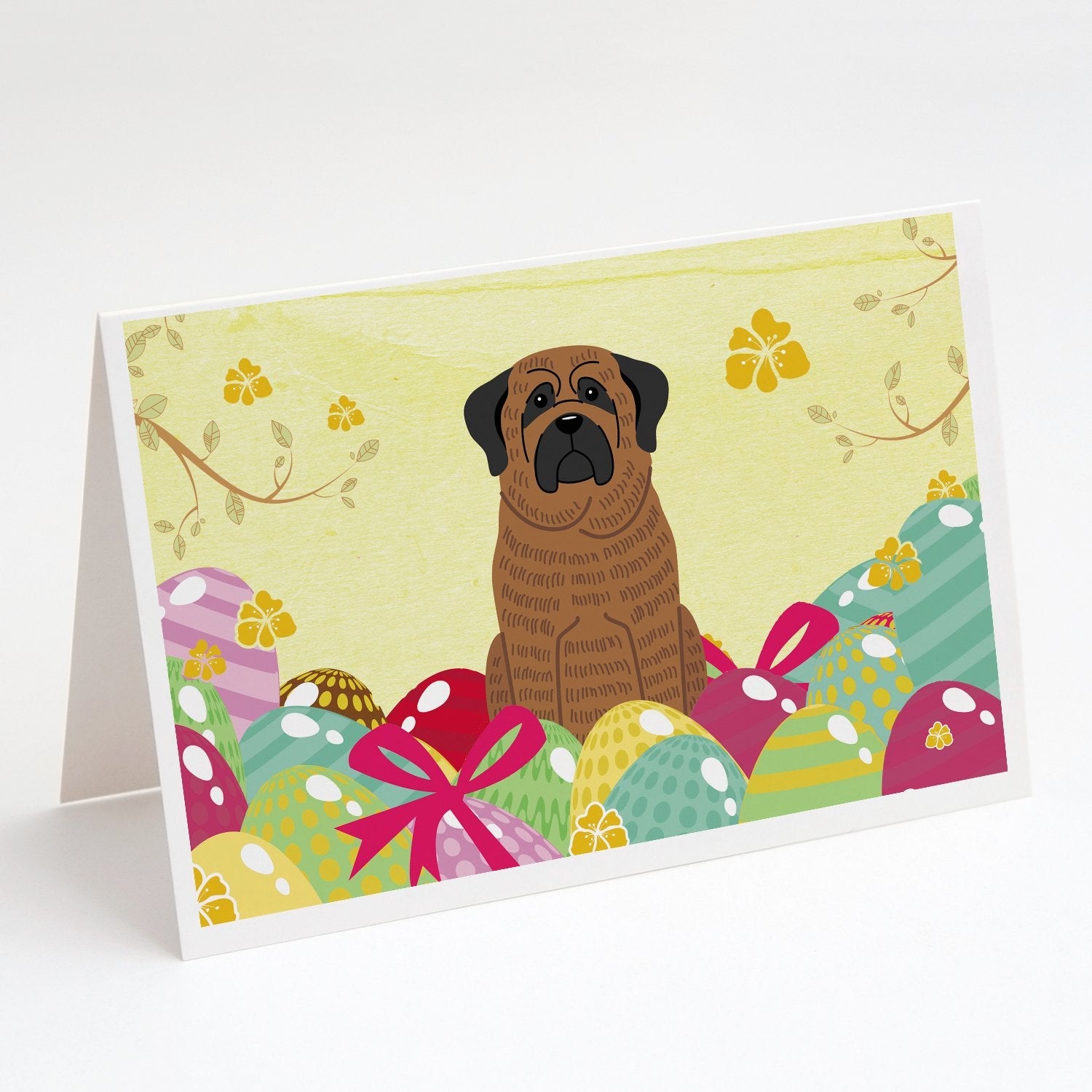 Easter Eggs Mastiff Brindle Greeting Cards Pack of 8 Blank Cards with Envelopes Whimsical A7 Size 5x7