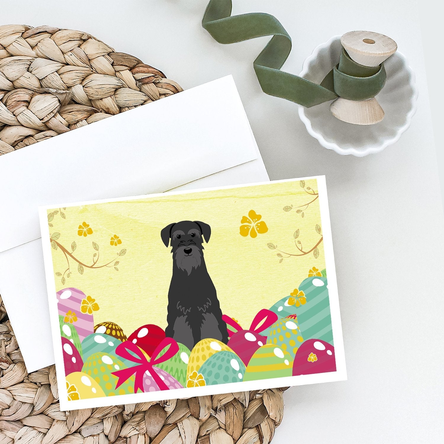 Easter Eggs Standard Schnauzer Black Greeting Cards Pack of 8 Blank Cards with Envelopes Whimsical A7 Size 5x7
