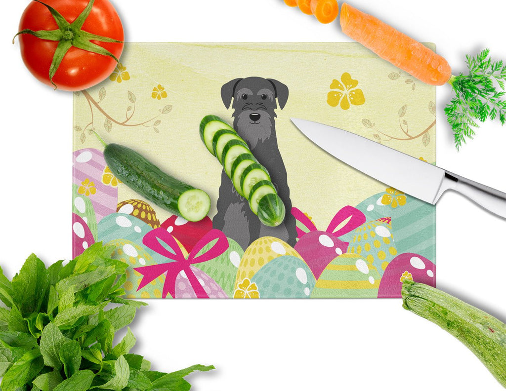 Easter Eggs Standard Schnauzer Black Cutting Board Tempered Glass Kitchen Cutting Surface, Heat Resistant Chopping, Non-Slip Feet, Food Prep & Serving