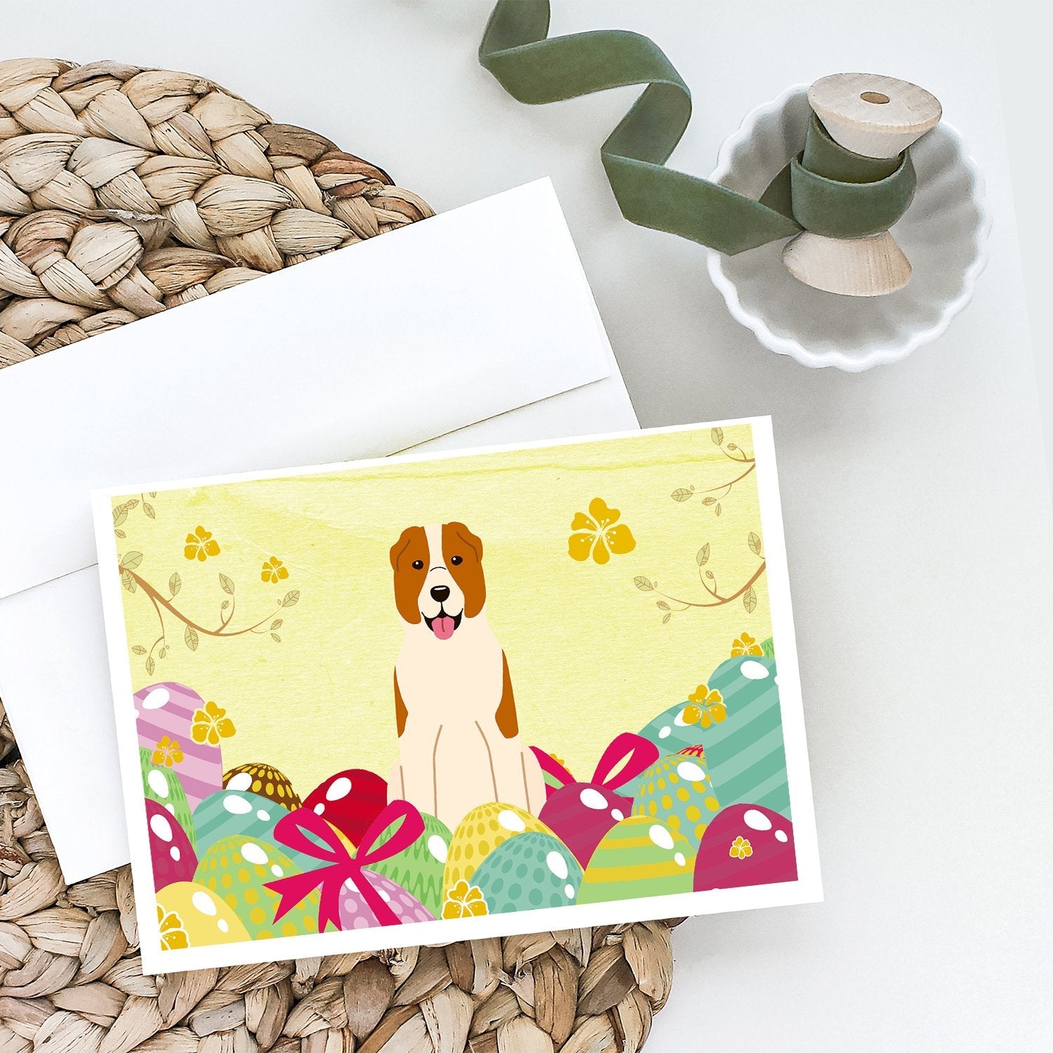 Easter Eggs Central Asian Shepherd Dog Greeting Cards Pack of 8 Blank Cards with Envelopes Whimsical A7 Size 5x7