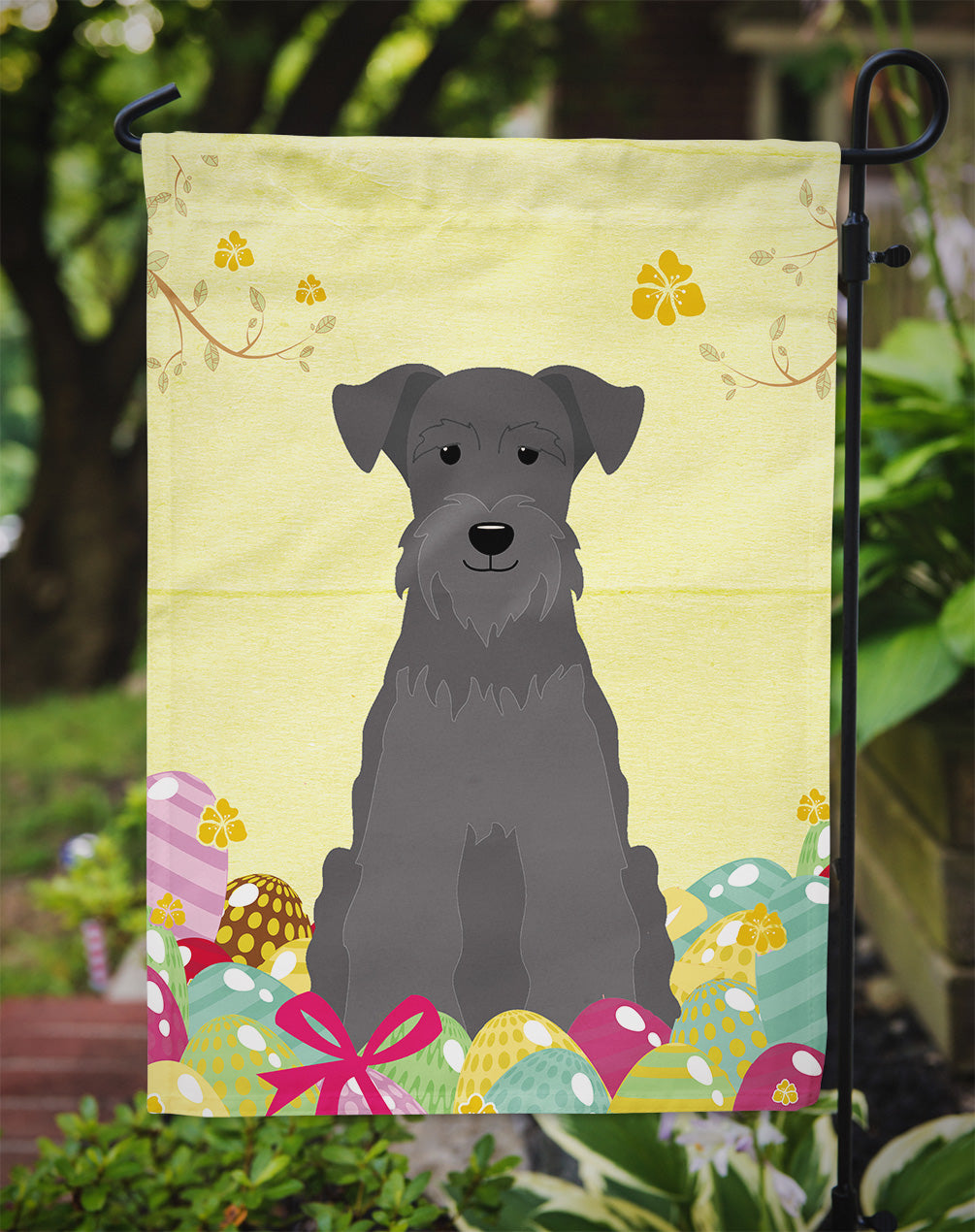 Easter Eggs Miniature Schnauzer Black Garden Flag Mailbox Decorative Yard Banner Outside Patio Artwork for Flower Beds, Garden Size, Multicolor