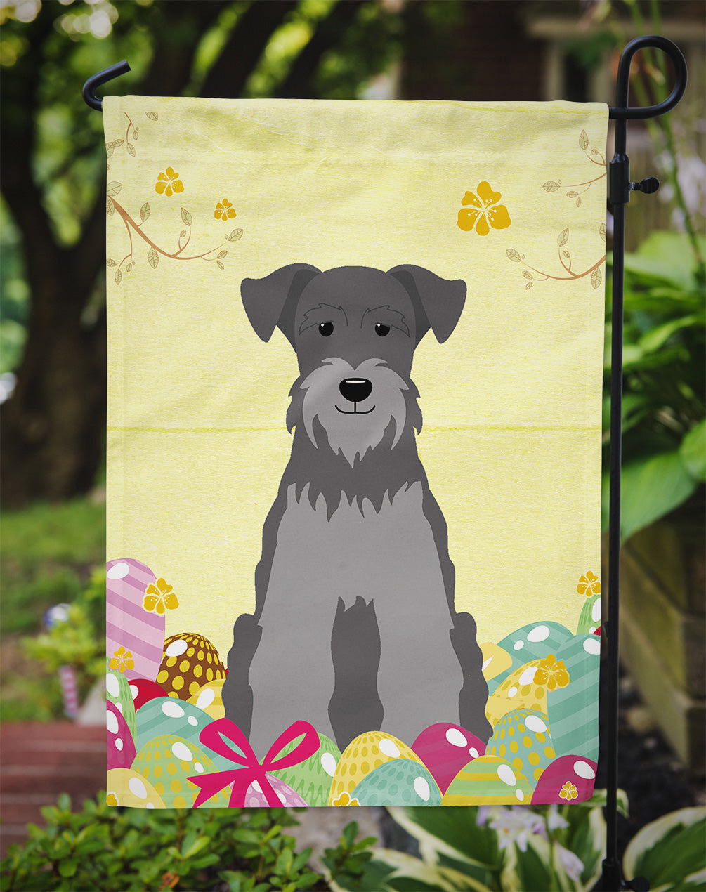 Easter Eggs Miniature Schnauzer Black Silver Garden Flag Mailbox Decorative Yard Banner Outside Patio Artwork for Flower Beds, Garden Size, Multicolor
