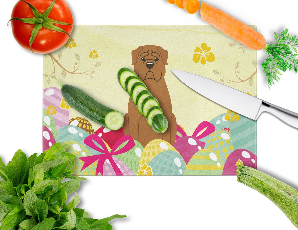 Easter Eggs Dogue de Bourdeaux Cutting Board Tempered Glass Kitchen Cutting Surface, Heat Resistant Chopping, Non-Slip Feet, Food Prep & Serving