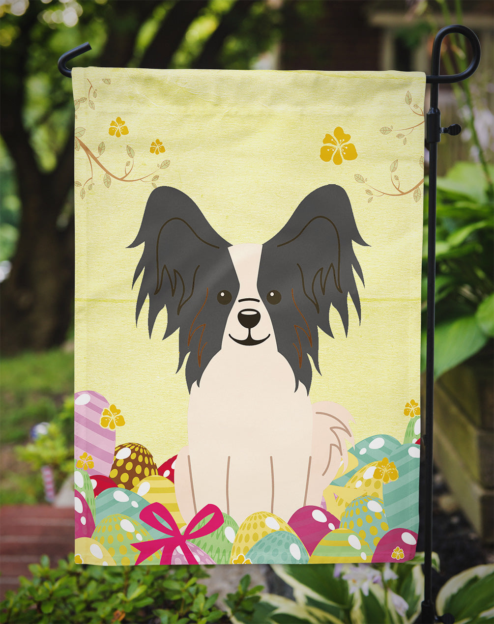 Easter Eggs Papillon Black White Garden Flag Mailbox Decorative Yard Banner Outside Patio Artwork for Flower Beds, Garden Size, Multicolor