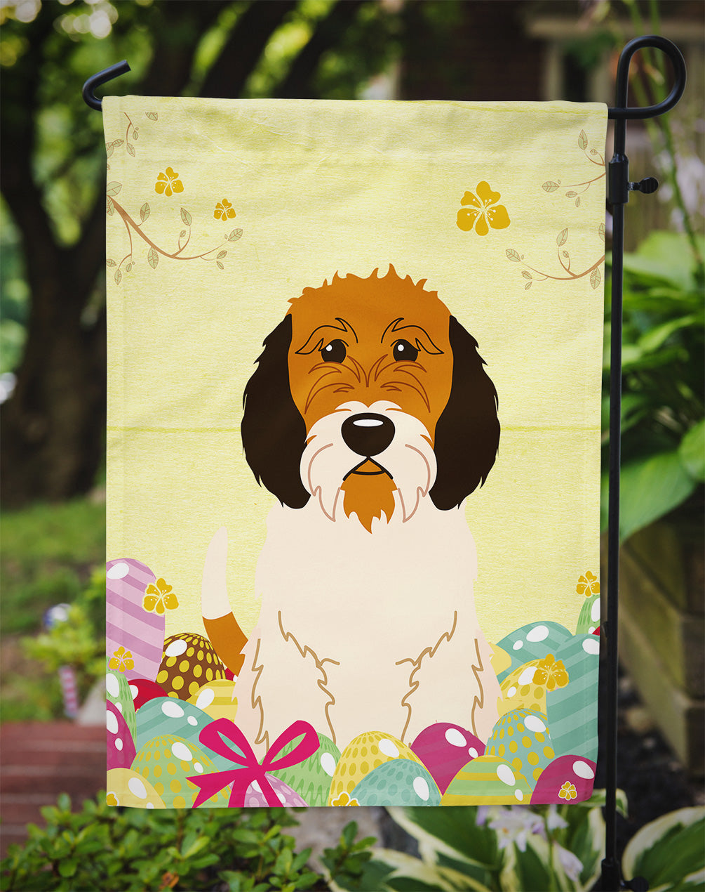 Easter Eggs Petit Basset Griffon Veenden Garden Flag Mailbox Decorative Yard Banner Outside Patio Artwork for Flower Beds, Garden Size, Multicolor