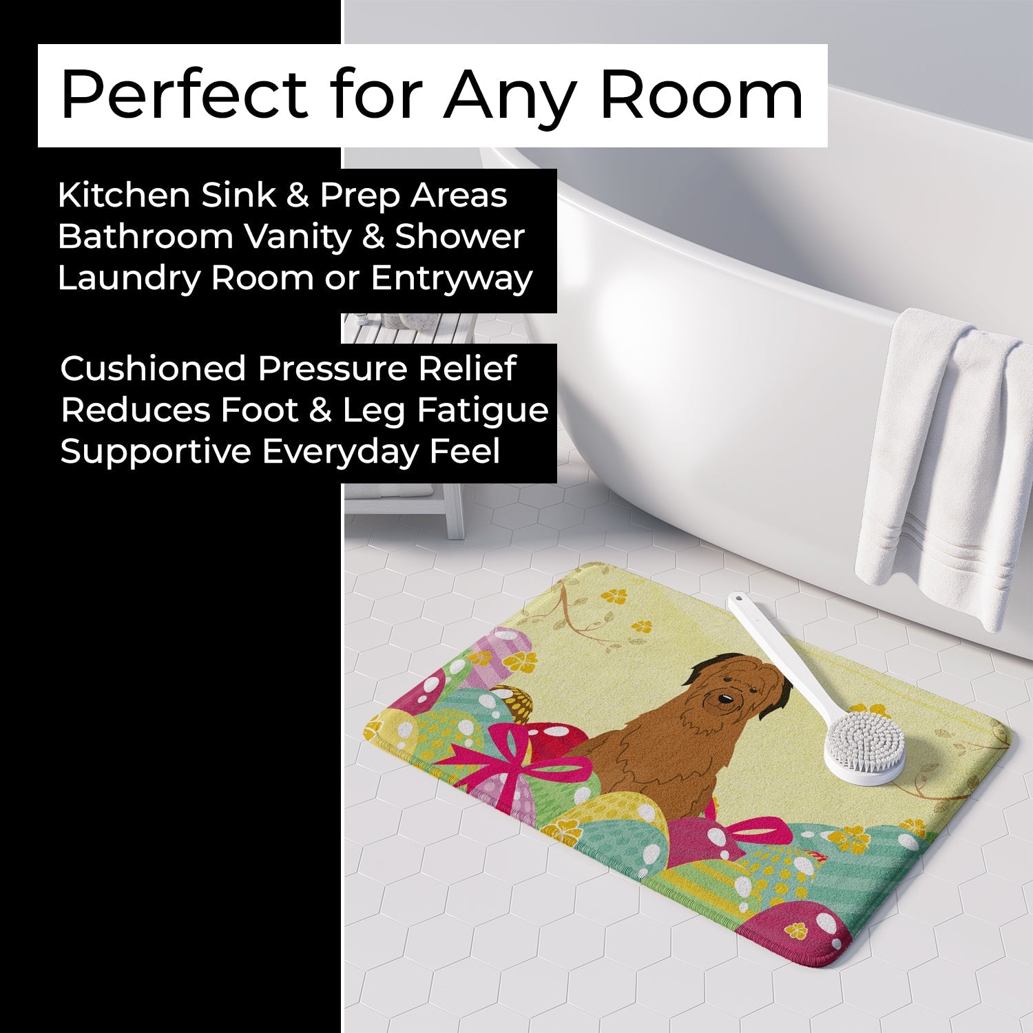 Easter Eggs Briard Brown Memory Foam Kitchen Mat Machine Washable Anti-Fatigue Cushion Comfort Bath or Kitchen Rug