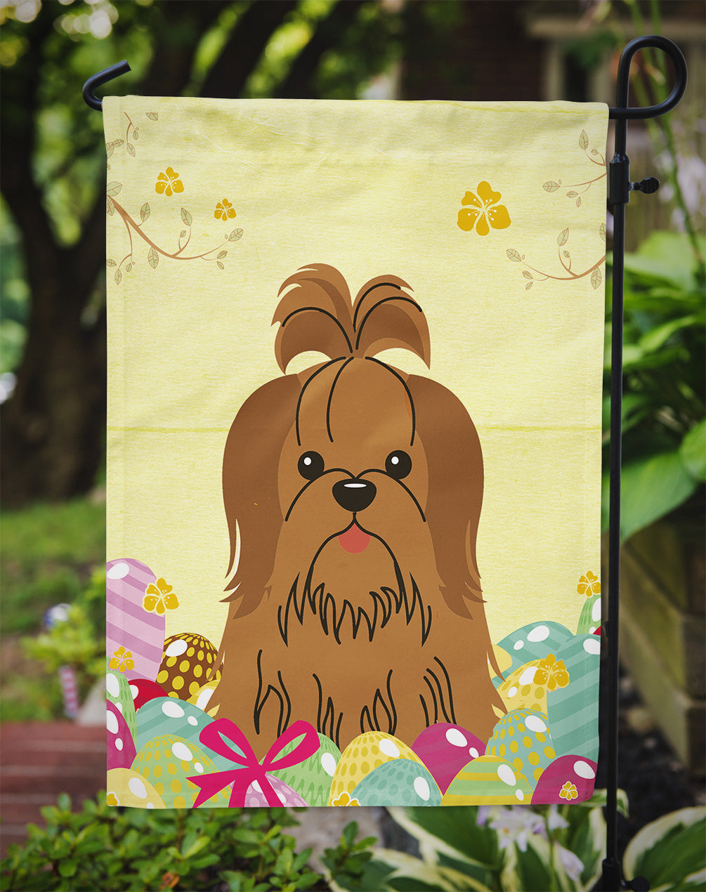 Easter Eggs Shih Tzu Silver Chocolate Garden Flag Mailbox Decorative Yard Banner Outside Patio Artwork for Flower Beds, Garden Size, Multicolor
