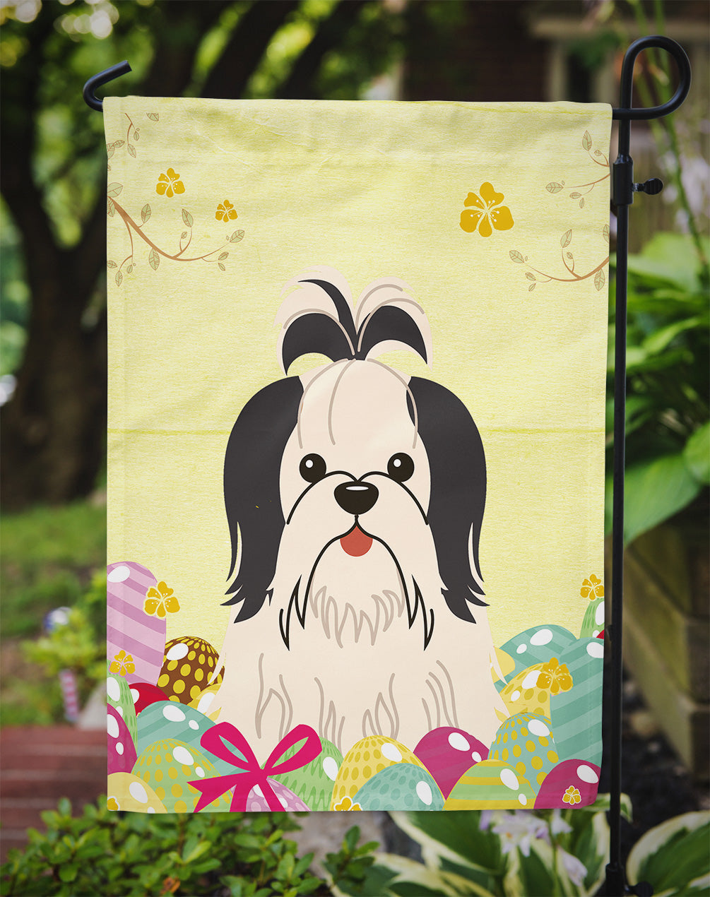 Easter Eggs Shih Tzu Black White Garden Flag Mailbox Decorative Yard Banner Outside Patio Artwork for Flower Beds, Garden Size, Multicolor
