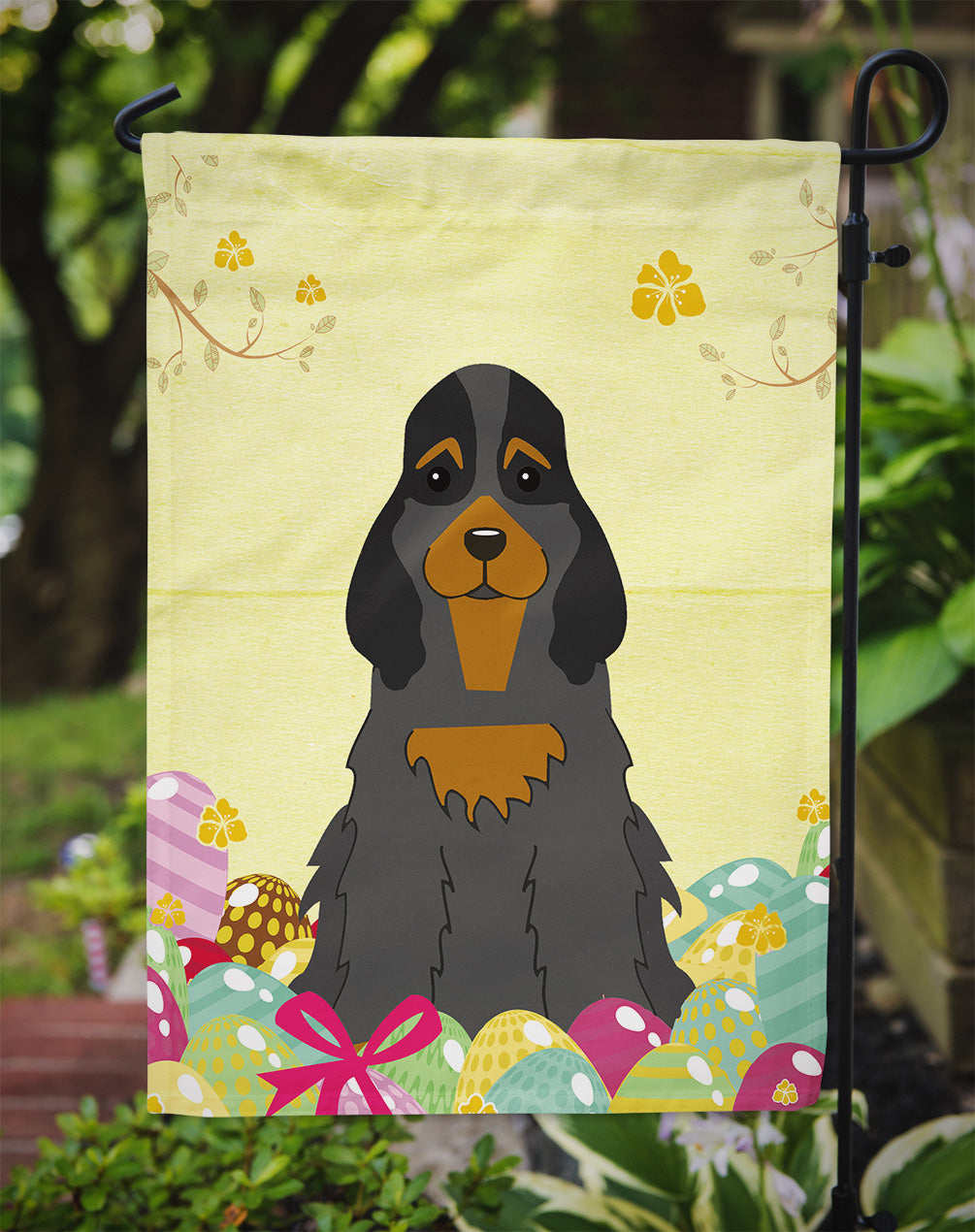 Easter Eggs Cocker Spaniel Black Tan Garden Flag Mailbox Decorative Yard Banner Outside Patio Artwork for Flower Beds, Garden Size, Multicolor