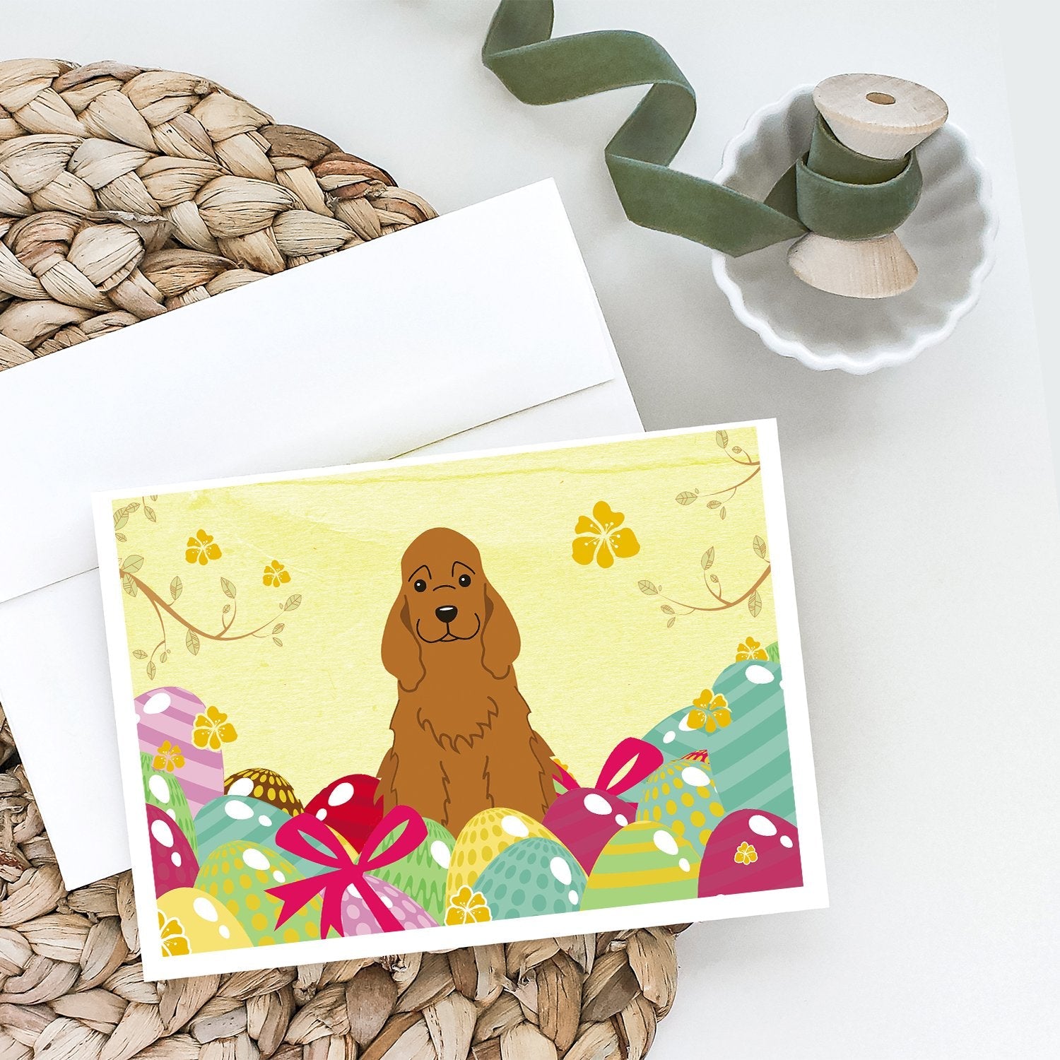 Easter Eggs Cocker Spaniel Red Greeting Cards Pack of 8 Blank Cards with Envelopes Whimsical A7 Size 5x7