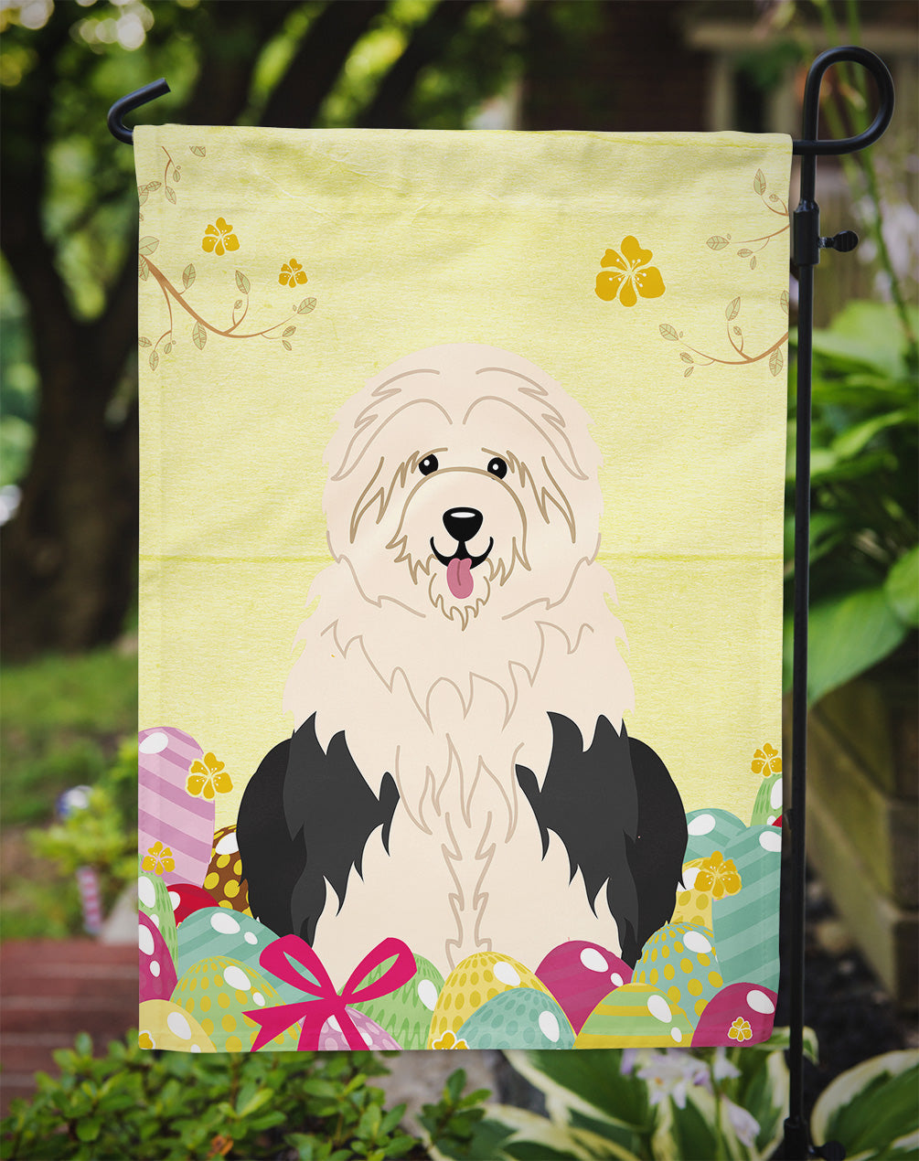 Easter Eggs Old English Sheepdog Garden Flag Mailbox Decorative Yard Banner Outside Patio Artwork for Flower Beds, Garden Size, Multicolor