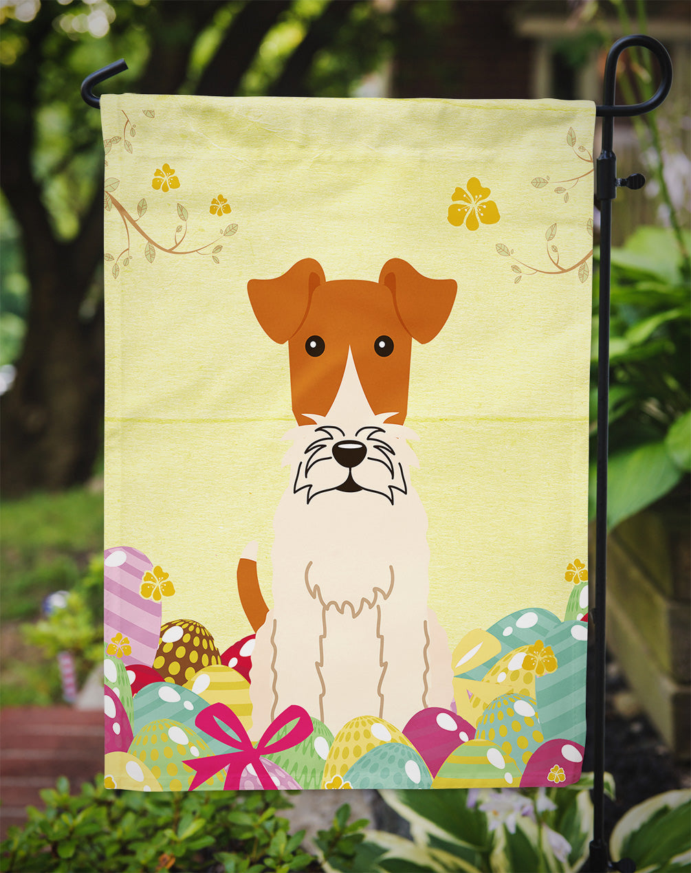 Easter Eggs Wire Fox Terrier Garden Flag Mailbox Decorative Yard Banner Outside Patio Artwork for Flower Beds, Garden Size, Multicolor