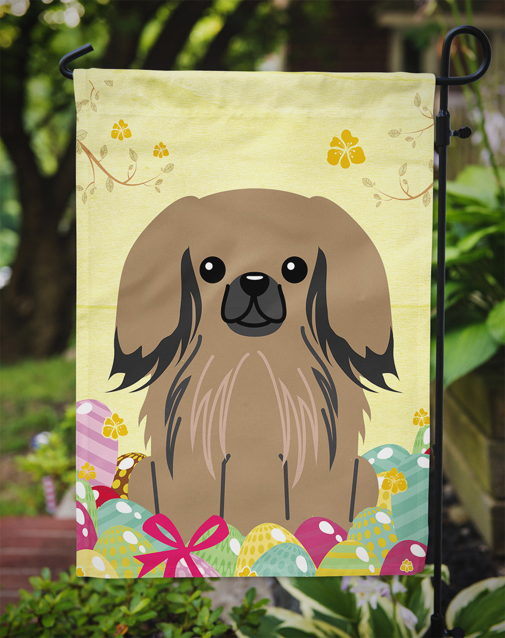 Easter Eggs Pekingese Tan Garden Flag Mailbox Decorative Yard Banner Outside Patio Artwork for Flower Beds, Garden Size, Multicolor