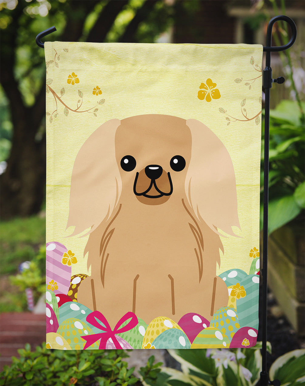 Easter Eggs Pekingese Fawn Sable Garden Flag Mailbox Decorative Yard Banner Outside Patio Artwork for Flower Beds, Garden Size, Multicolor