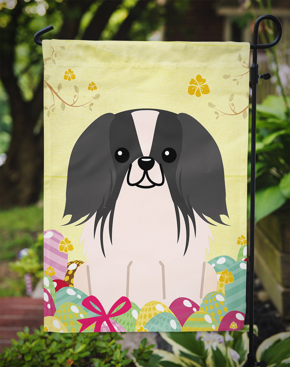 Easter Eggs Pekingese Black White Garden Flag Mailbox Decorative Yard Banner Outside Patio Artwork for Flower Beds, Garden Size, Multicolor
