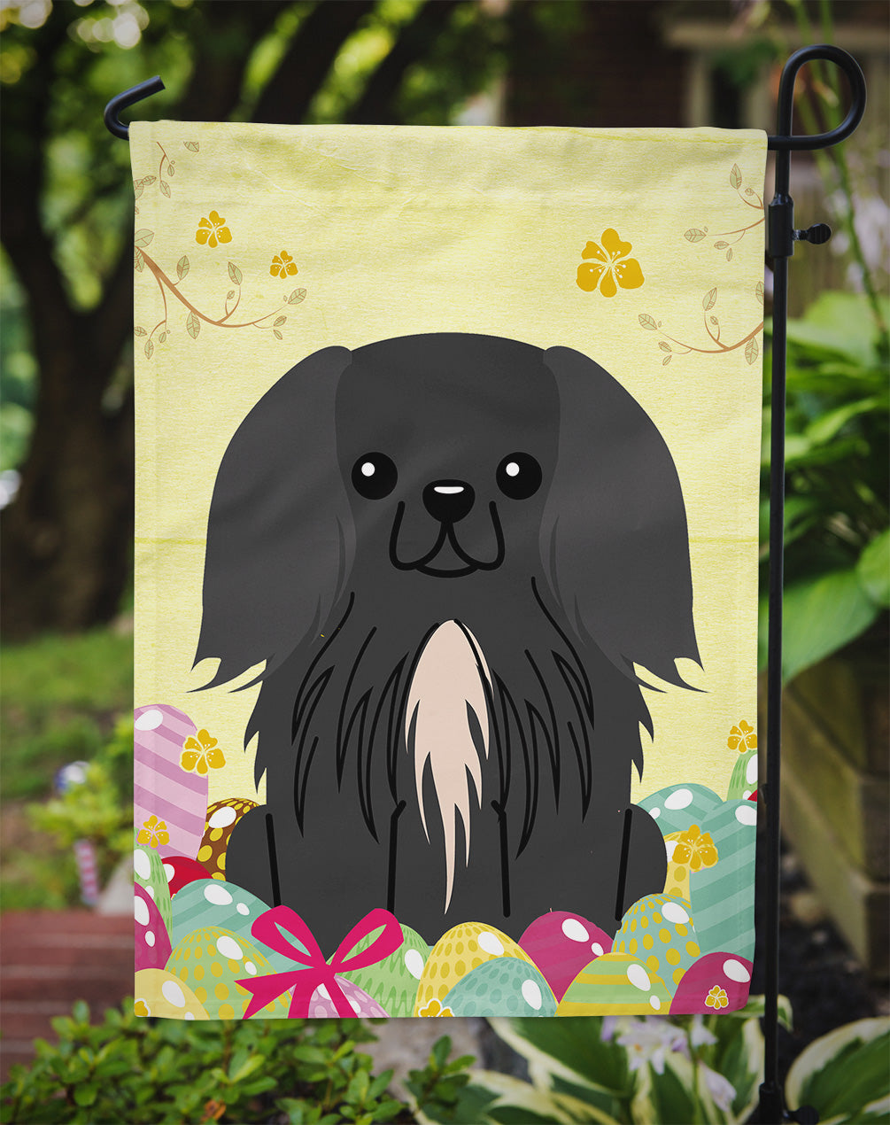 Easter Eggs Pekingese Black Garden Flag Mailbox Decorative Yard Banner Outside Patio Artwork for Flower Beds, Garden Size, Multicolor
