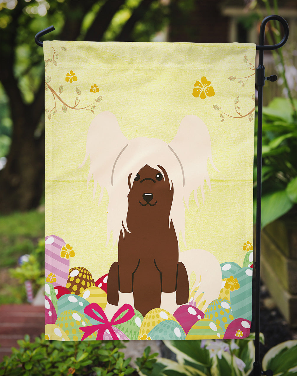 Easter Eggs Chinese Crested Cream Garden Flag Mailbox Decorative Yard Banner Outside Patio Artwork for Flower Beds, Garden Size, Multicolor