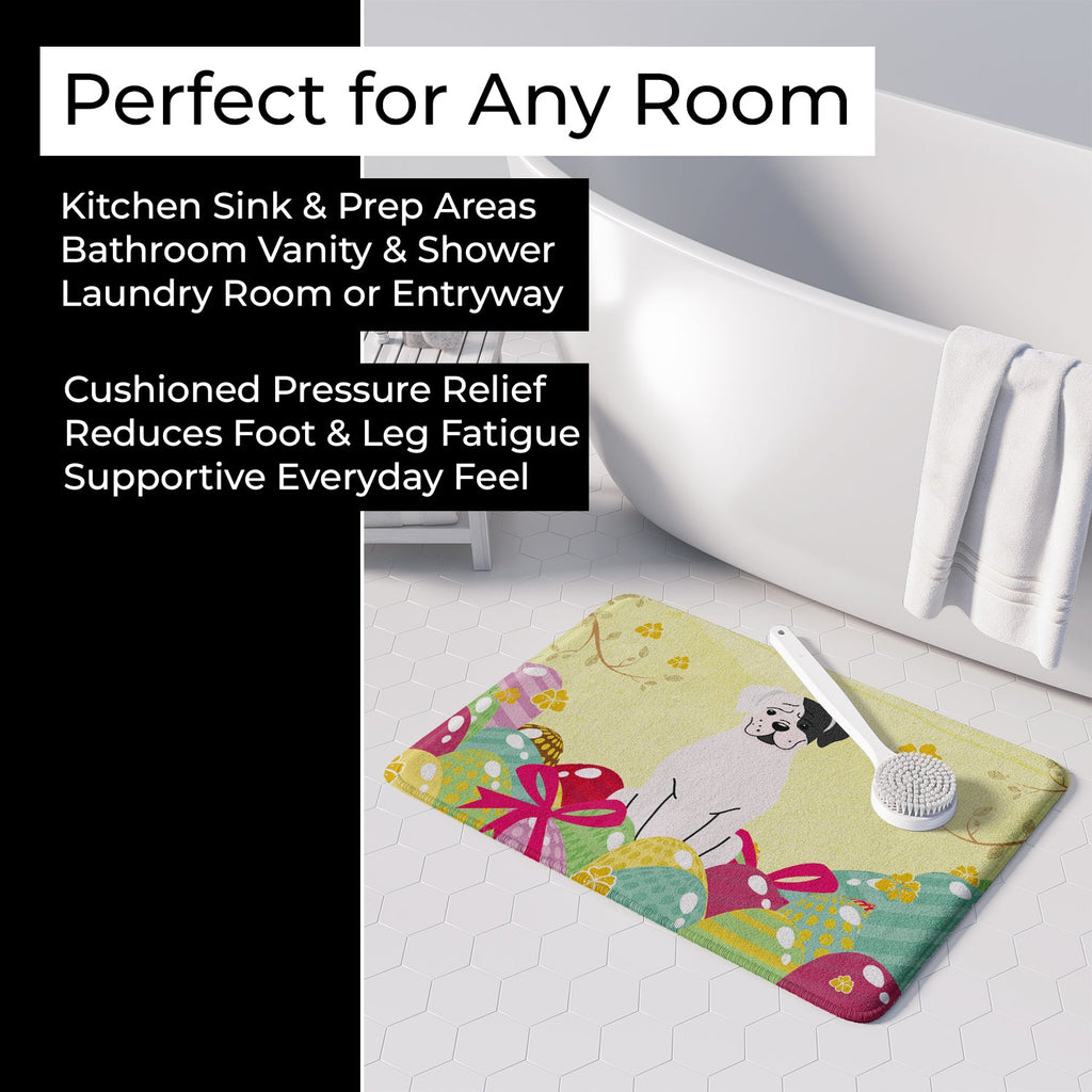 Easter Eggs White Boxer Cooper Memory Foam Kitchen Mat Machine Washable Anti-Fatigue Cushion Comfort Bath or Kitchen Rug