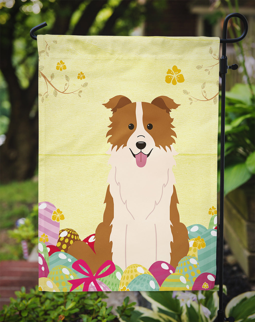 Easter Eggs Border Collie Red White Garden Flag Mailbox Decorative Yard Banner Outside Patio Artwork for Flower Beds, Garden Size, Multicolor