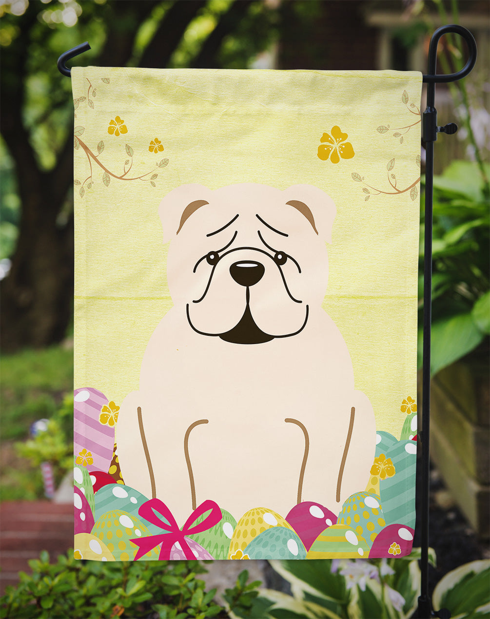 Easter Eggs English Bulldog White Garden Flag Mailbox Decorative Yard Banner Outside Patio Artwork for Flower Beds, Garden Size, Multicolor
