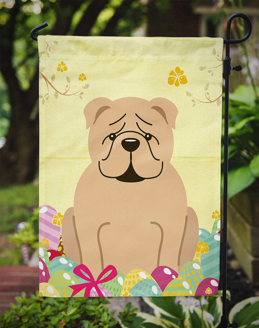 Easter Eggs English Bulldog Fawn Garden Flag Mailbox Decorative Yard Banner Outside Patio Artwork for Flower Beds, Garden Size, Multicolor
