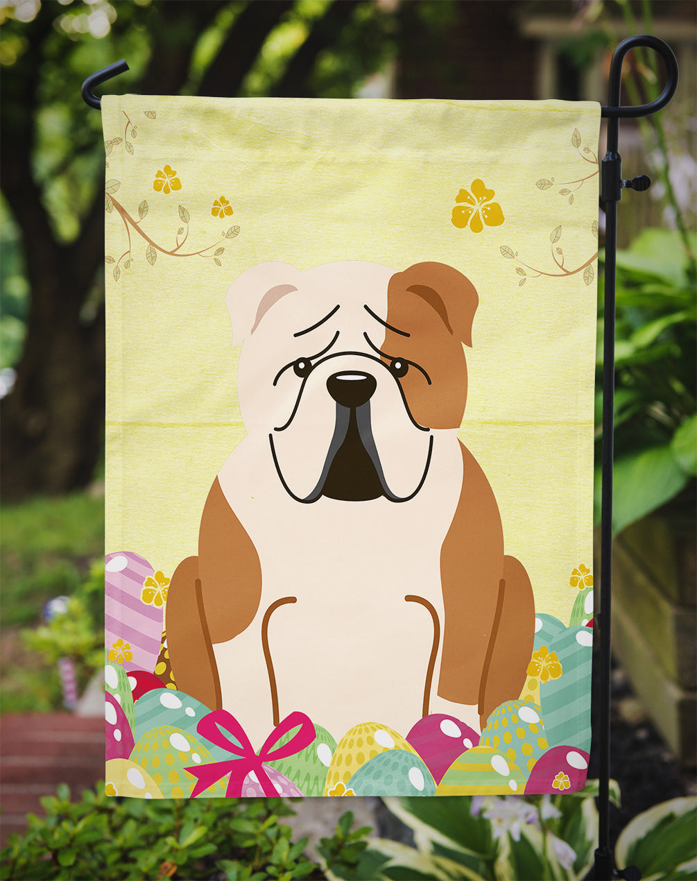 Easter Eggs English Bulldog Fawn White Garden Flag Mailbox Decorative Yard Banner Outside Patio Artwork for Flower Beds, Garden Size, Multicolor