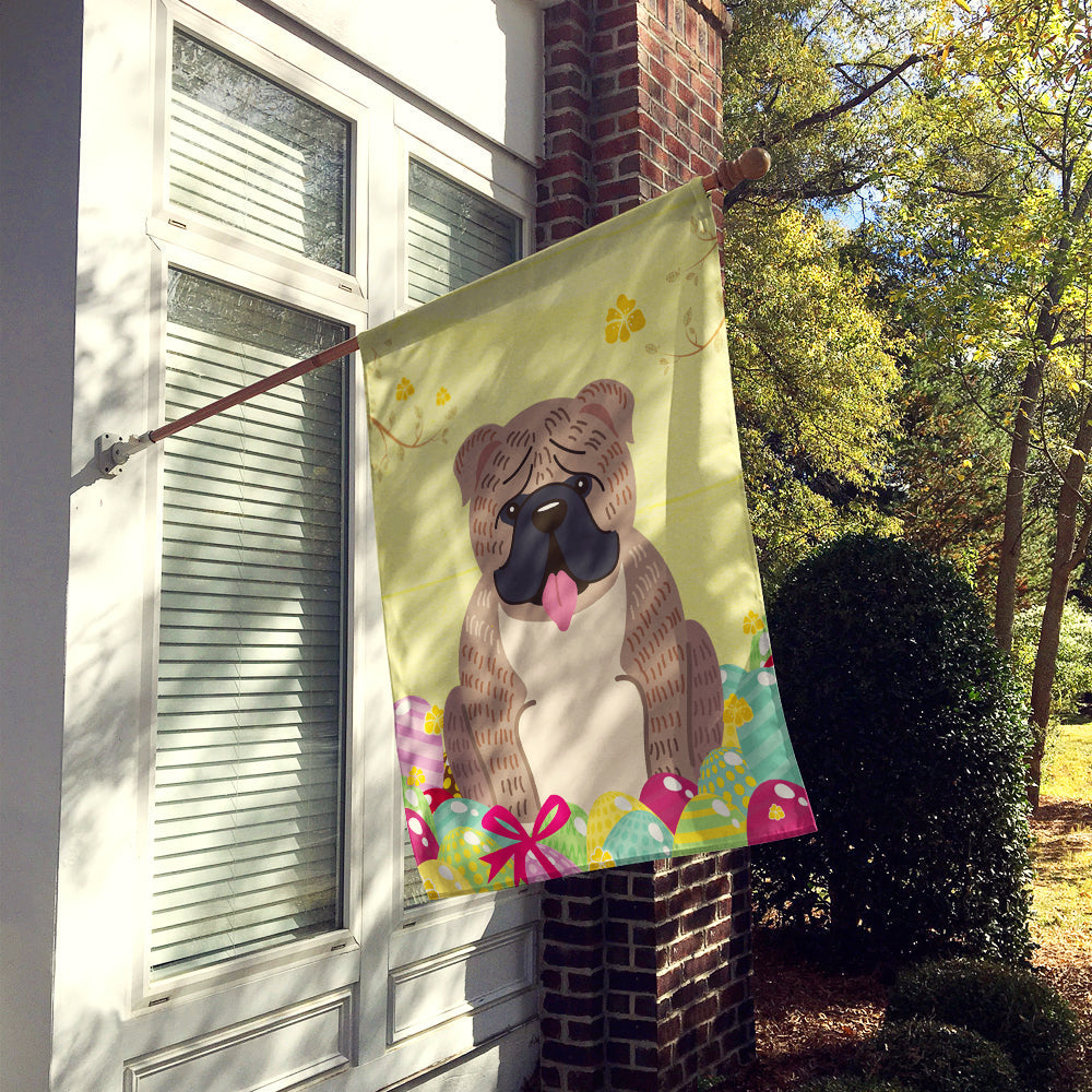 Easter Eggs English Bulldog Grey Brindle House Flag 28x40 Porch Sleeve Pole Decorative Outside Yard Banner Artwork Wall Hanging, Polyester