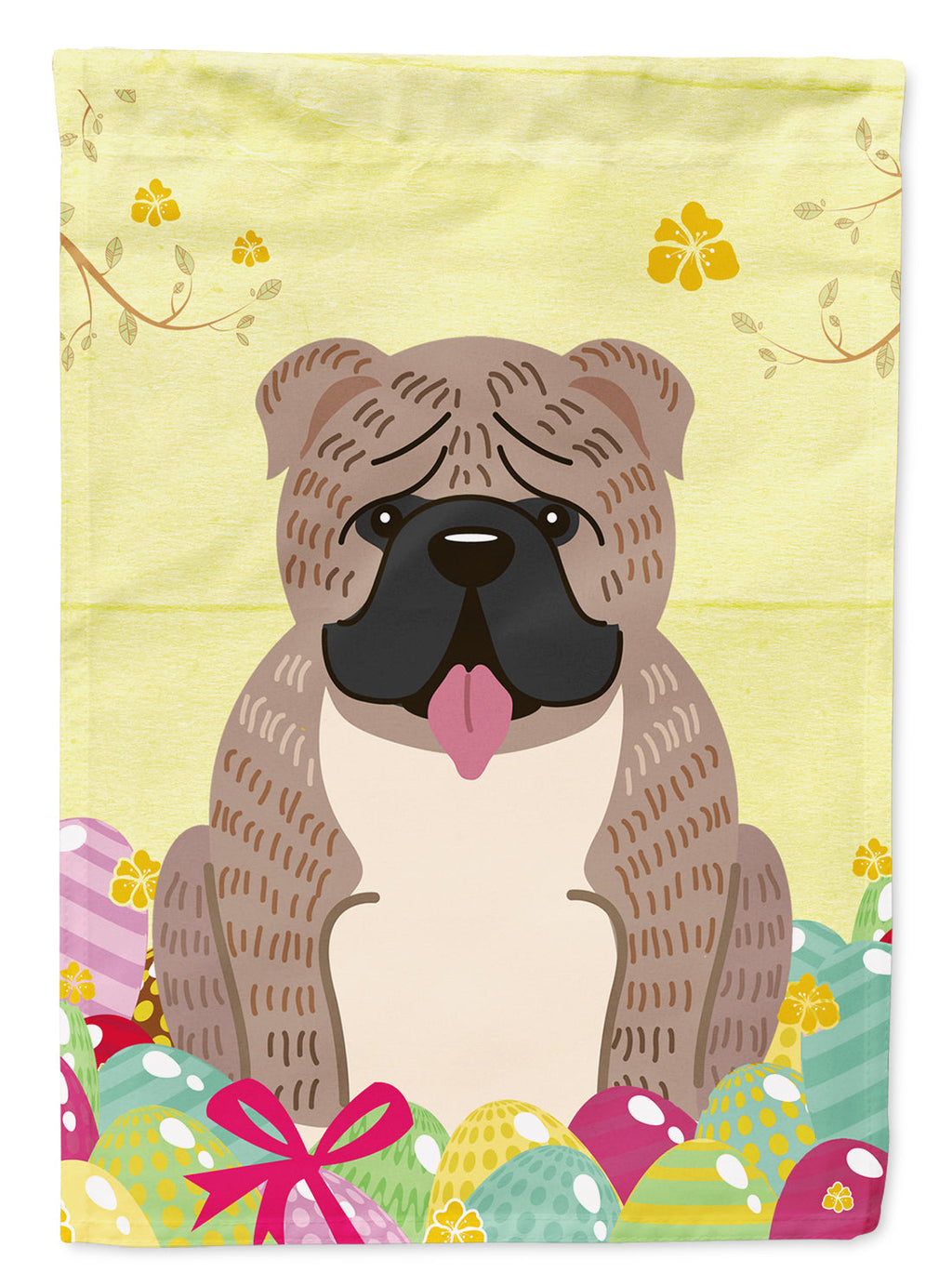 Easter Eggs English Bulldog Grey Brindle  Garden Flag Mailbox Decorative Yard Banner Outside Patio Artwork for Flower Beds, Garden Size, Multicolor