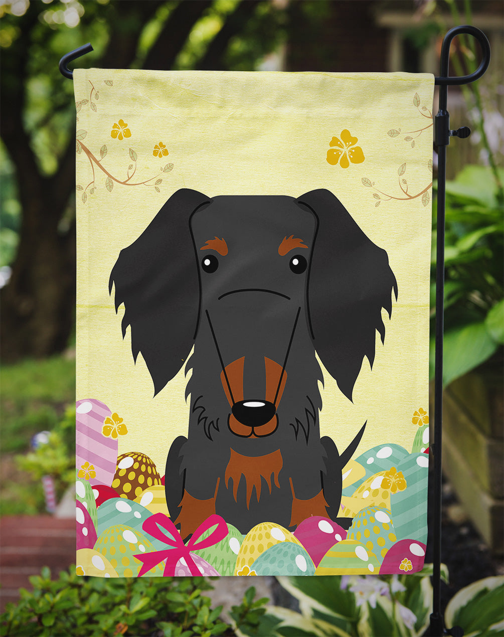 Easter Eggs Wire Haired Dachshund Black Tan Garden Flag Mailbox Decorative Yard Banner Outside Patio Artwork for Flower Beds, Garden Size, Multicolor