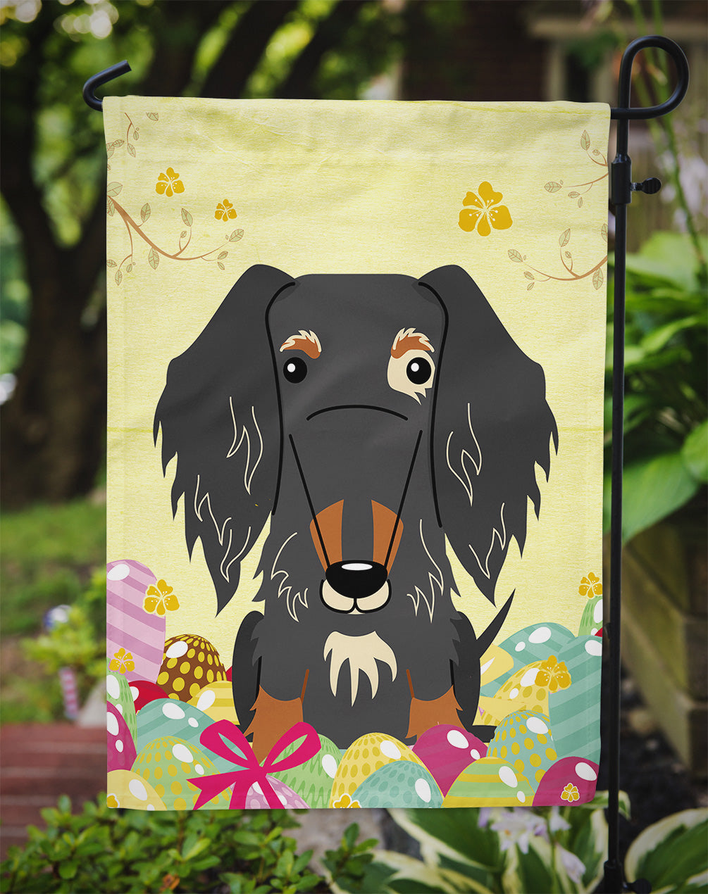 Easter Eggs Wire Haired Dachshund Dapple Garden Flag Mailbox Decorative Yard Banner Outside Patio Artwork for Flower Beds, Garden Size, Multicolor