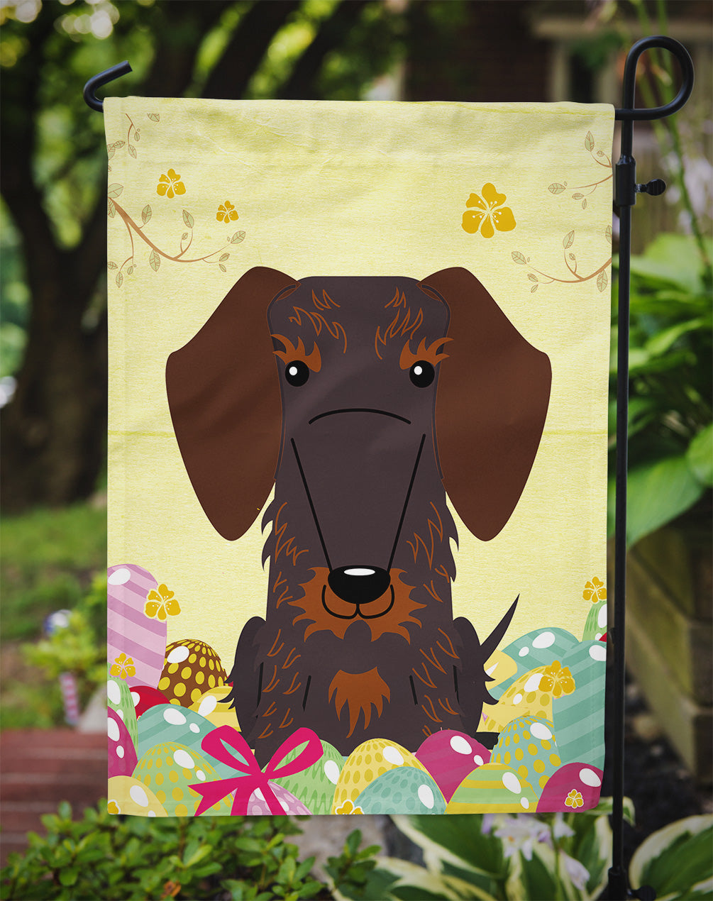 Easter Eggs Wire Haired Dachshund Chocolate Garden Flag Mailbox Decorative Yard Banner Outside Patio Artwork for Flower Beds, Garden Size, Multicolor