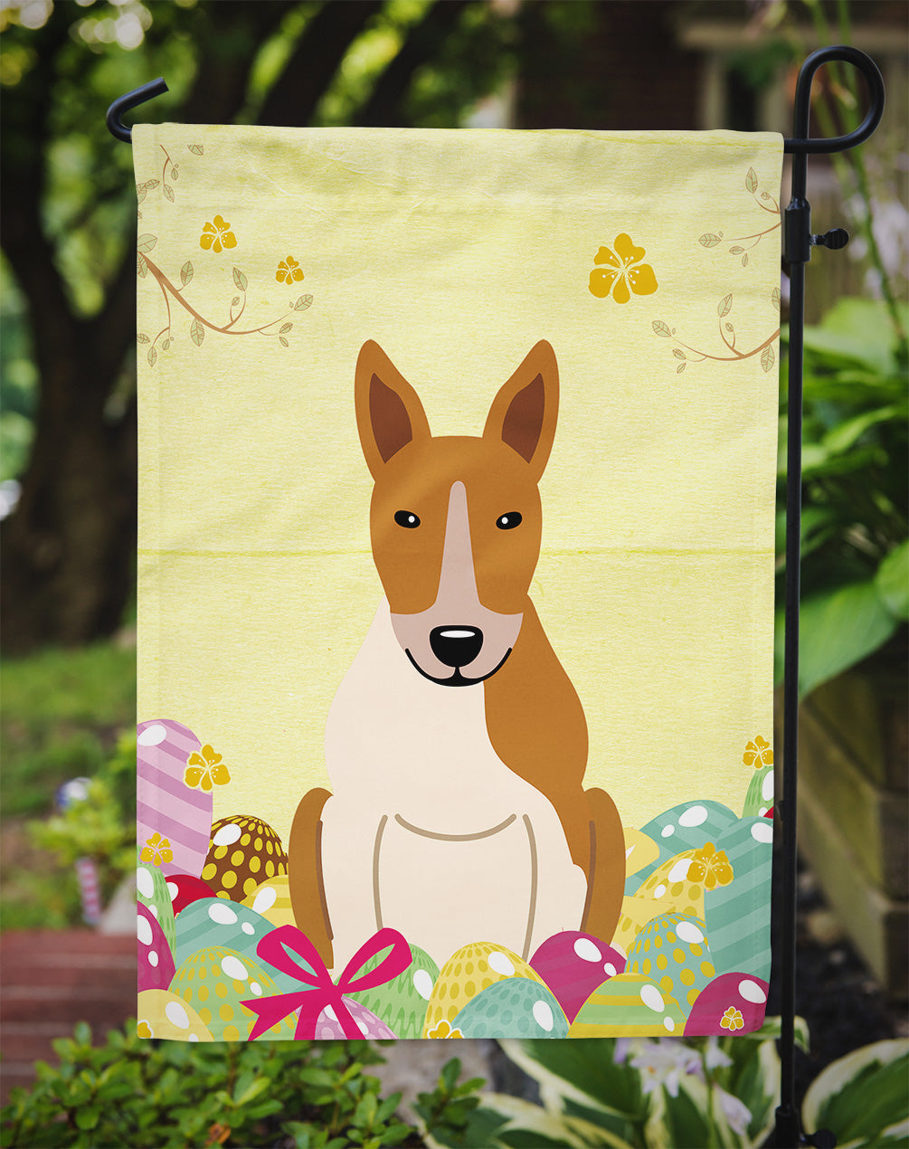 Easter Eggs Bull Terrier Red White Garden Flag Mailbox Decorative Yard Banner Outside Patio Artwork for Flower Beds, Garden Size, Multicolor