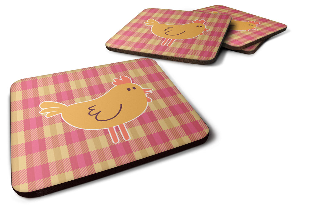 Chicken Hen on Gingham Foam Coasters Set of 4 Cup Coasters for Indoor Outdoor, Tabletop Protection, Anti Slip, Mouse pad Material