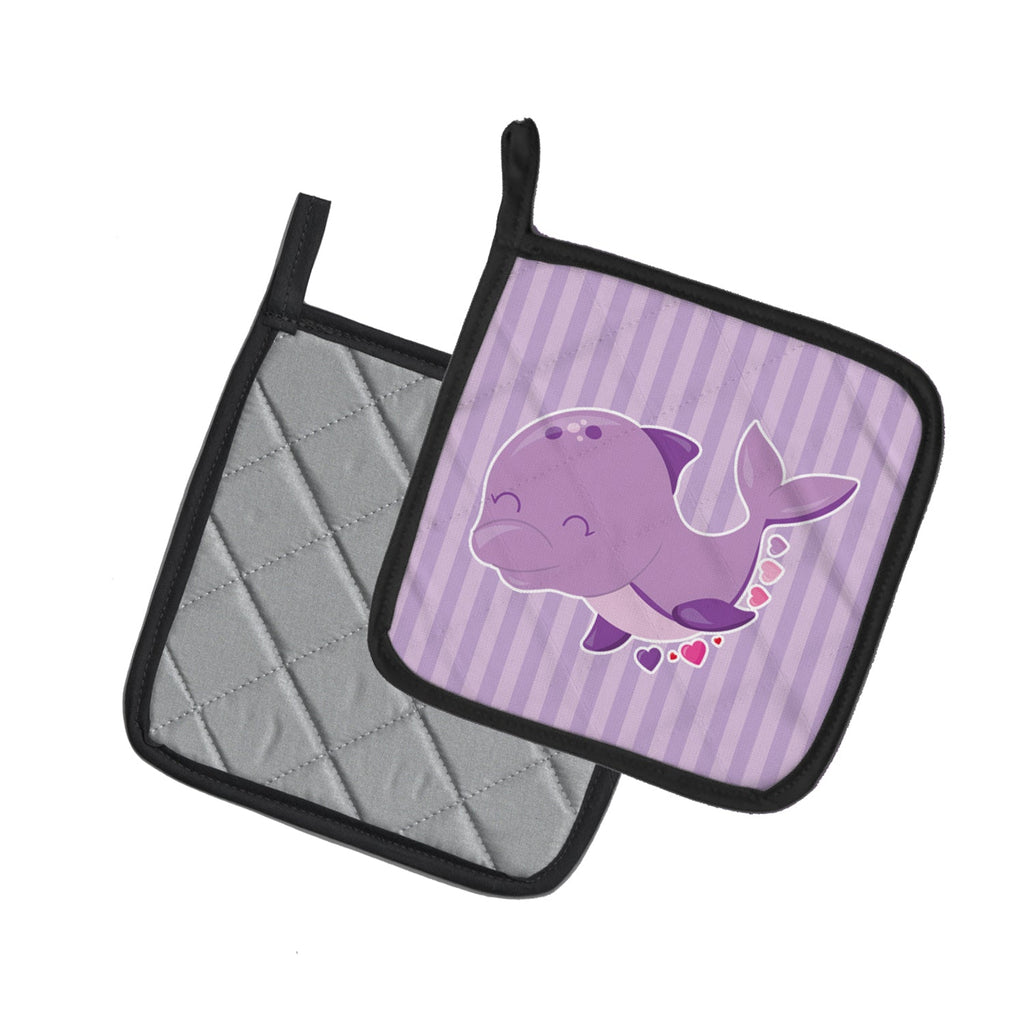 Purple Dolphin Pot Holder Set of 2 | Quilted Hot Pads
