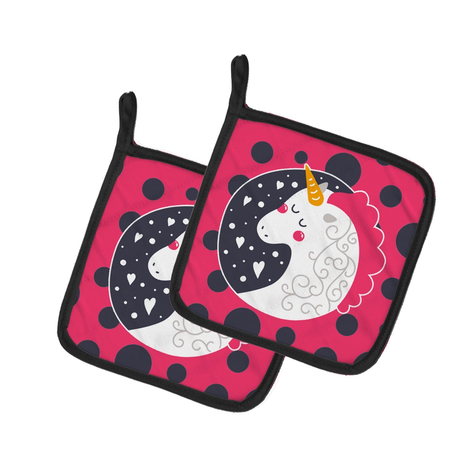 Unicorn Pink Polkadots Pot Holder Set of 2 | Quilted Hot Pads