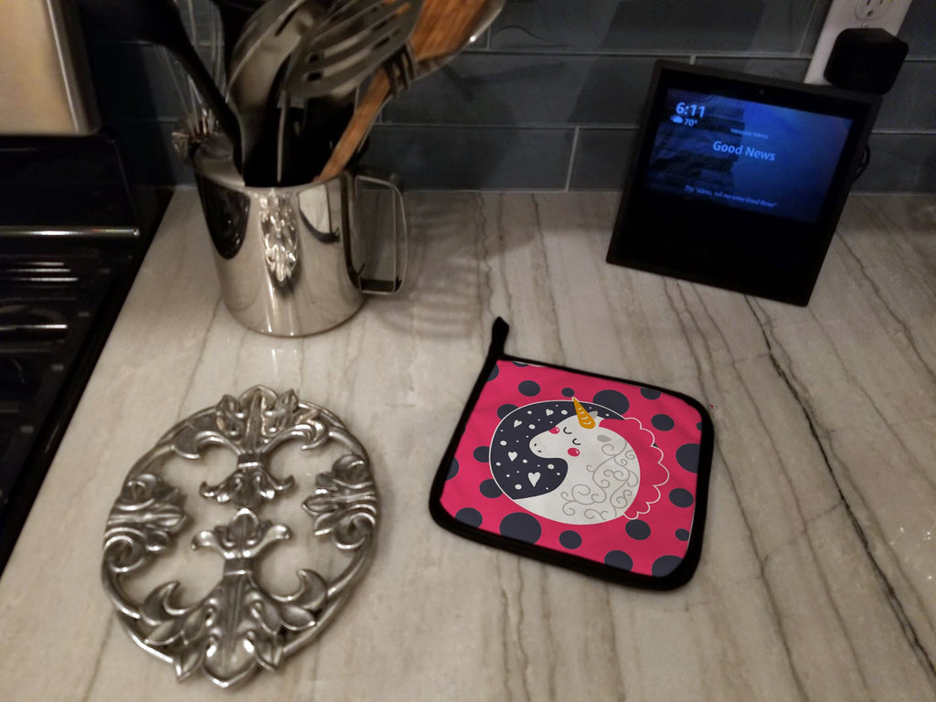 Unicorn Pink Polkadots Pot Holder Set of 2 | Quilted Hot Pads