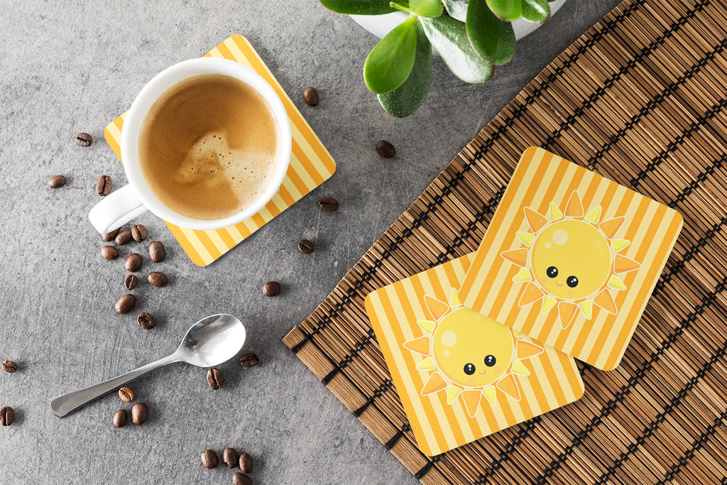 Weather Sunshine Face Foam Coasters Set of 4 Cup Coasters for Indoor Outdoor, Tabletop Protection, Anti Slip, Mouse pad Material