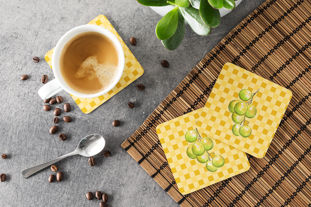 White Grapes on Basketweave Foam Coasters Set of 4 Cup Coasters for Indoor Outdoor, Tabletop Protection, Anti Slip, Mouse pad Material