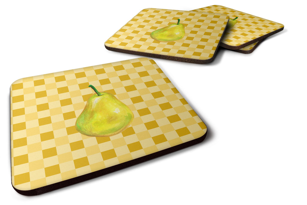 Whole Pear on Basketweave Foam Coasters Set of 4 Cup Coasters for Indoor Outdoor, Tabletop Protection, Anti Slip, Mouse pad Material